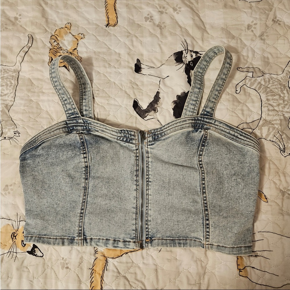 Wild Fable Denim Corset Crop Top with Straps